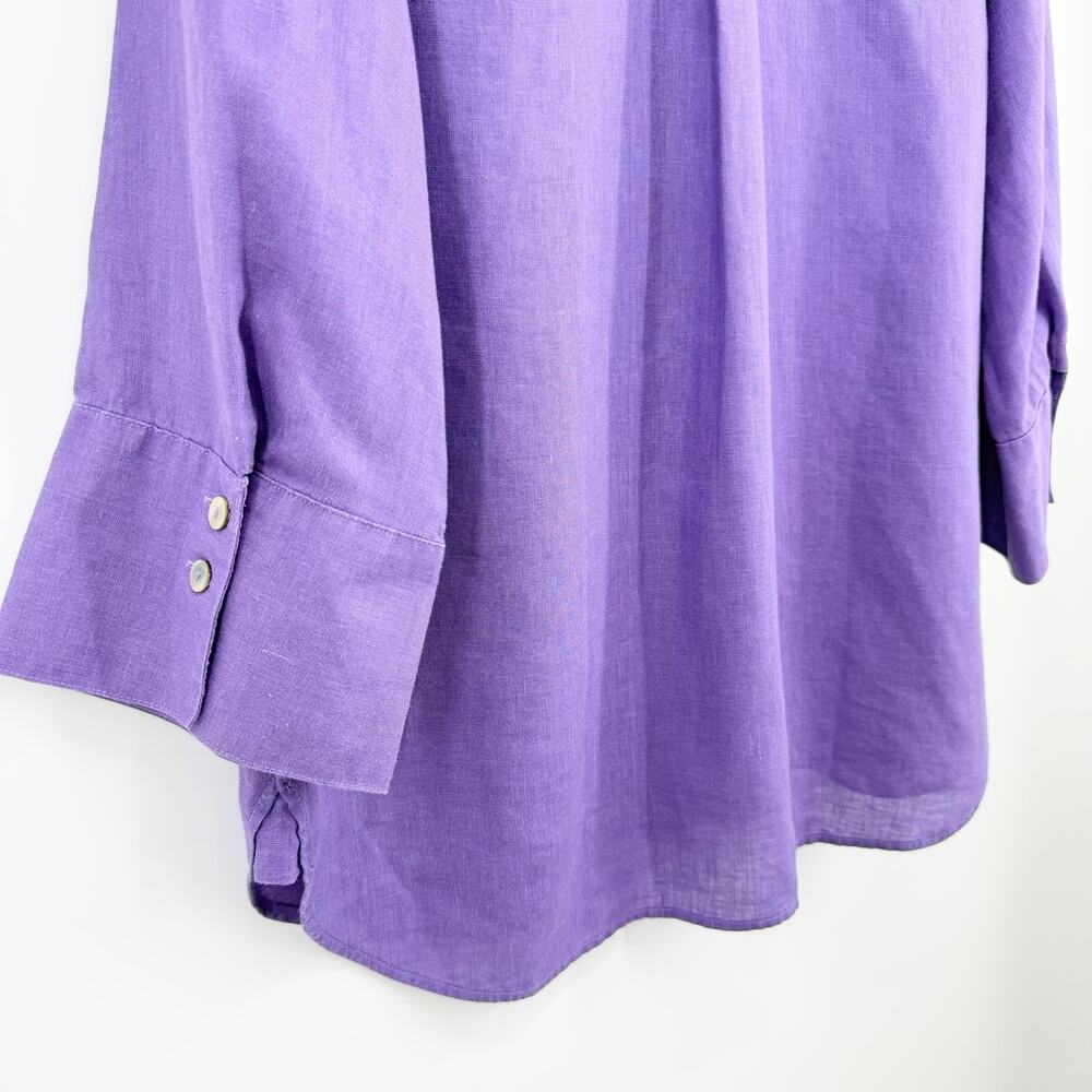 Chico’s 100% Linen Purple Button Front 3/4 Sleeve Blouse Size 2 US 12 - Picture 9 of 10